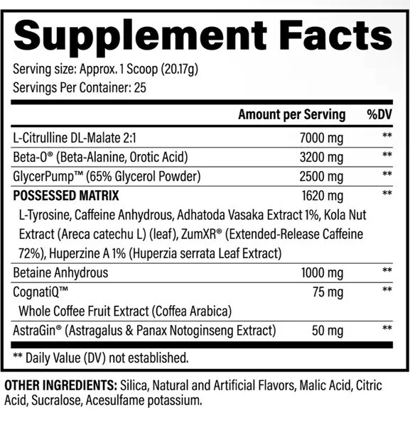 BZRK Pre Workout Black Magic Supply 25 Serving, Crystal Blue Energy And Focus