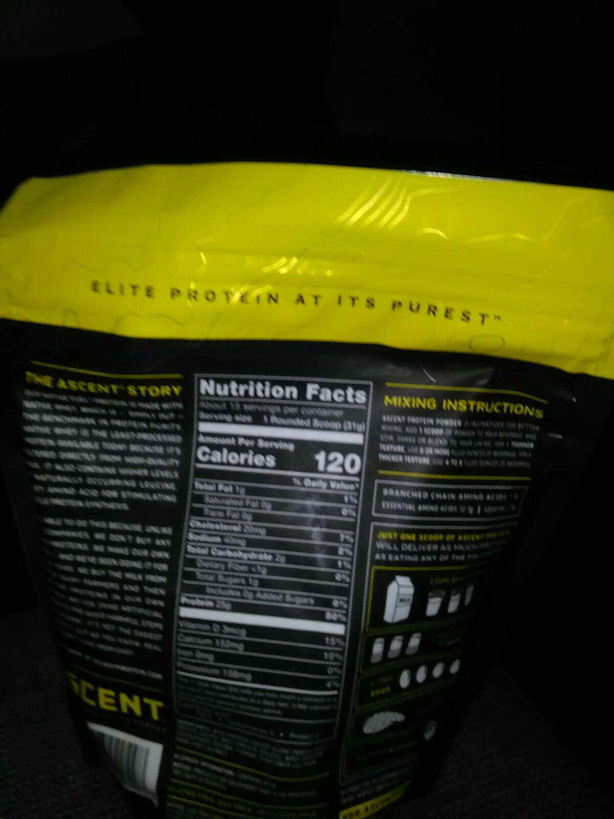 Ascent Whey Protein Powder * Vanilla Bean Flavor! 16 Oz. (1 lb. Sealed Bag)