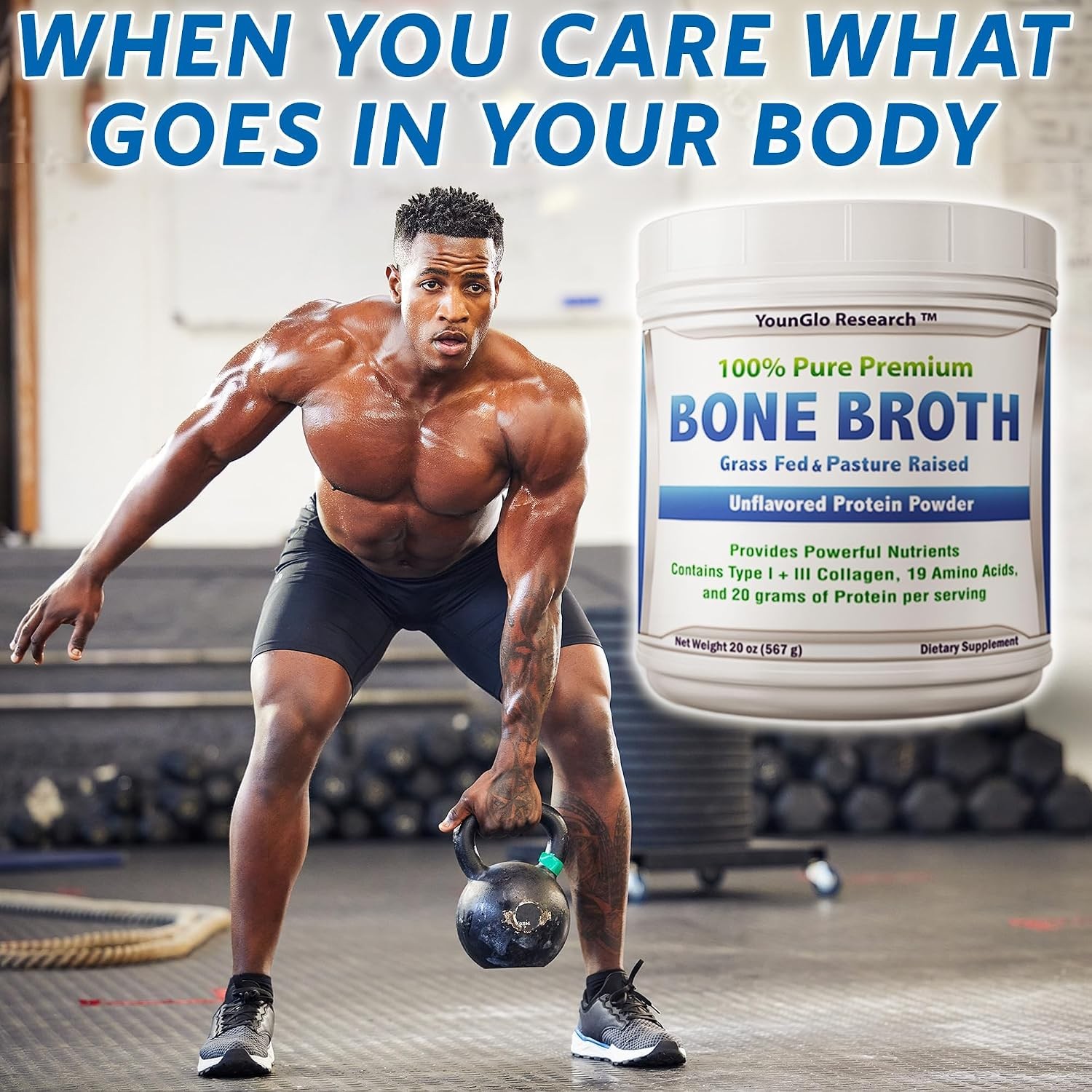 Beef Bone Broth Protein Powder 1.25 lb Unflavored USA Made Beef Protein