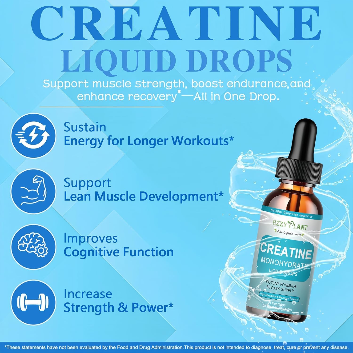 Creatine Liquid Drops – 98% High Absorption 1 Fl Oz (Pack of 1)