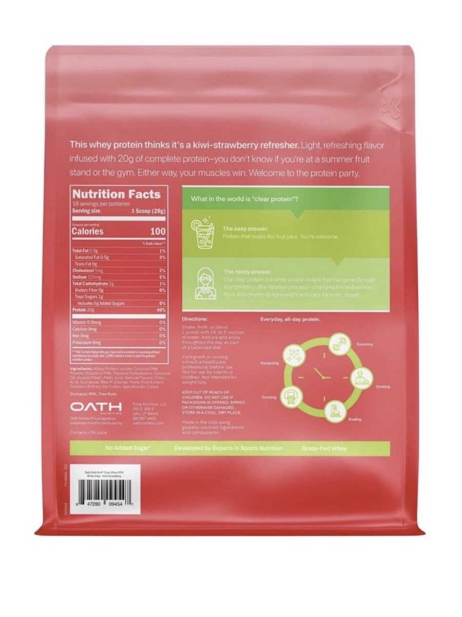 Oath Nutrition Clear Protein Powder – Kiwi Strawberry – Exp 05/20/2027