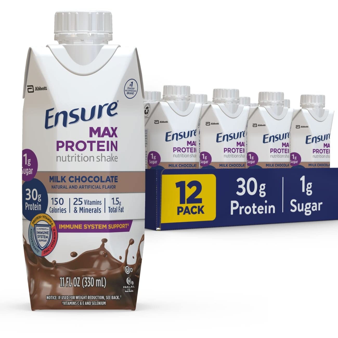 Ensure Max Protein Nutrition Shake 11oz 12-Pack – 30g Protein, 1g Sugar