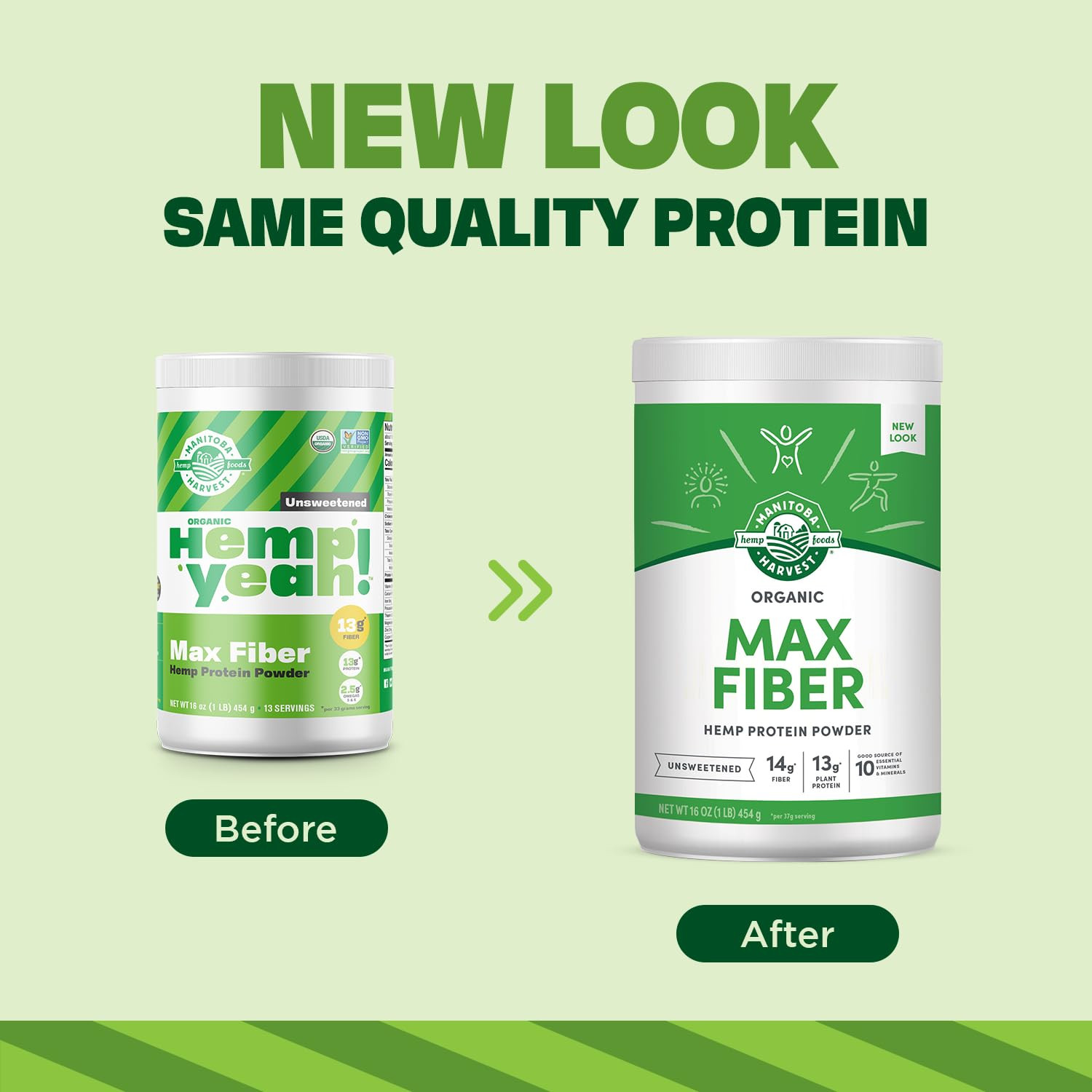 Hemp Yeah Organic Max Fiber Protein Powder, Unsweetened, 16Oz, with 13G of Fiber