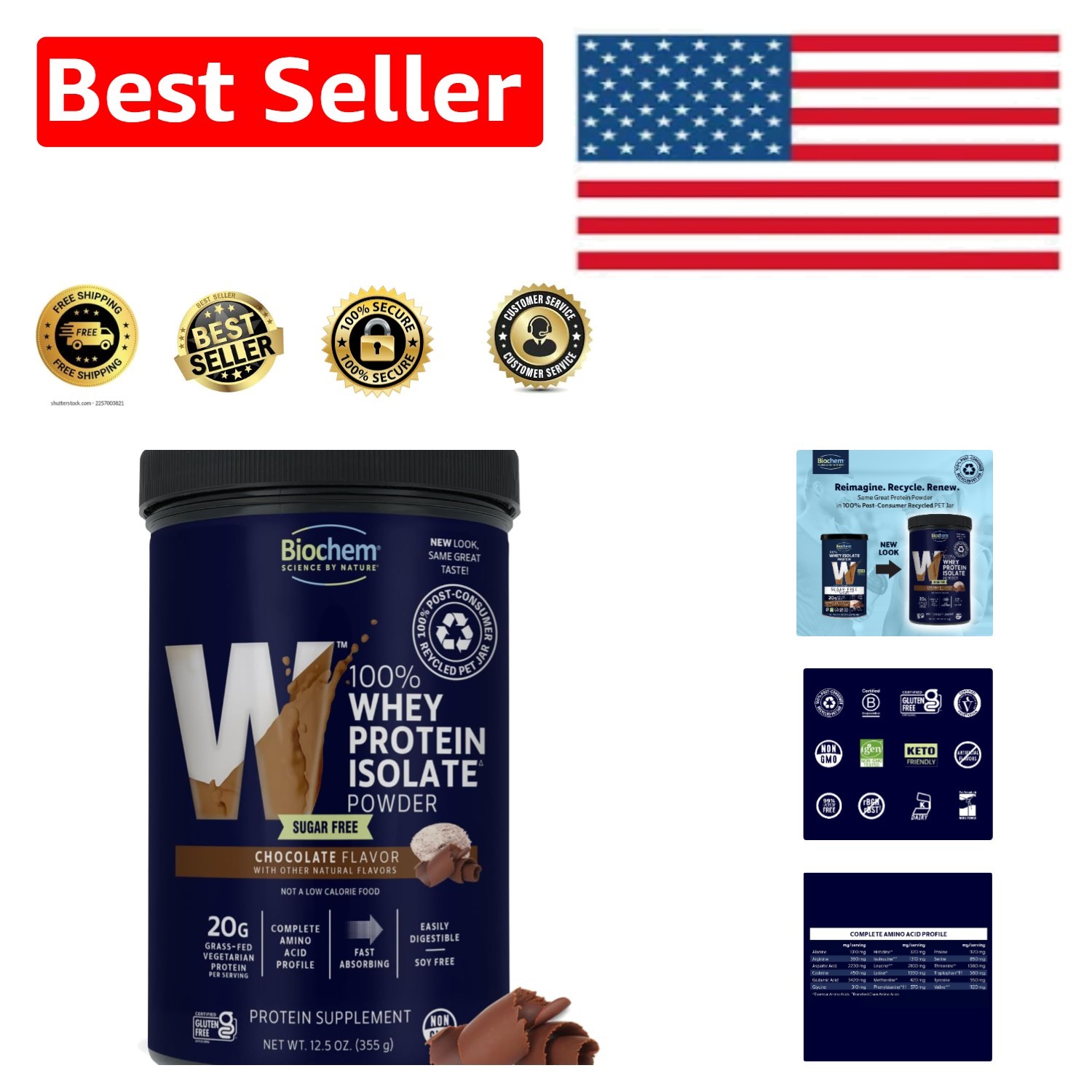 100% Whey Protein Chocolate – 20g Pure Grass-Fed & Sugar-Free 12.5oz