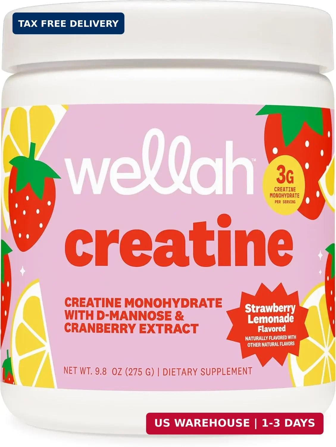 Wellah Creatine for Women (Strawberry Lemonade) 50 Servings | Creatine Monohydra