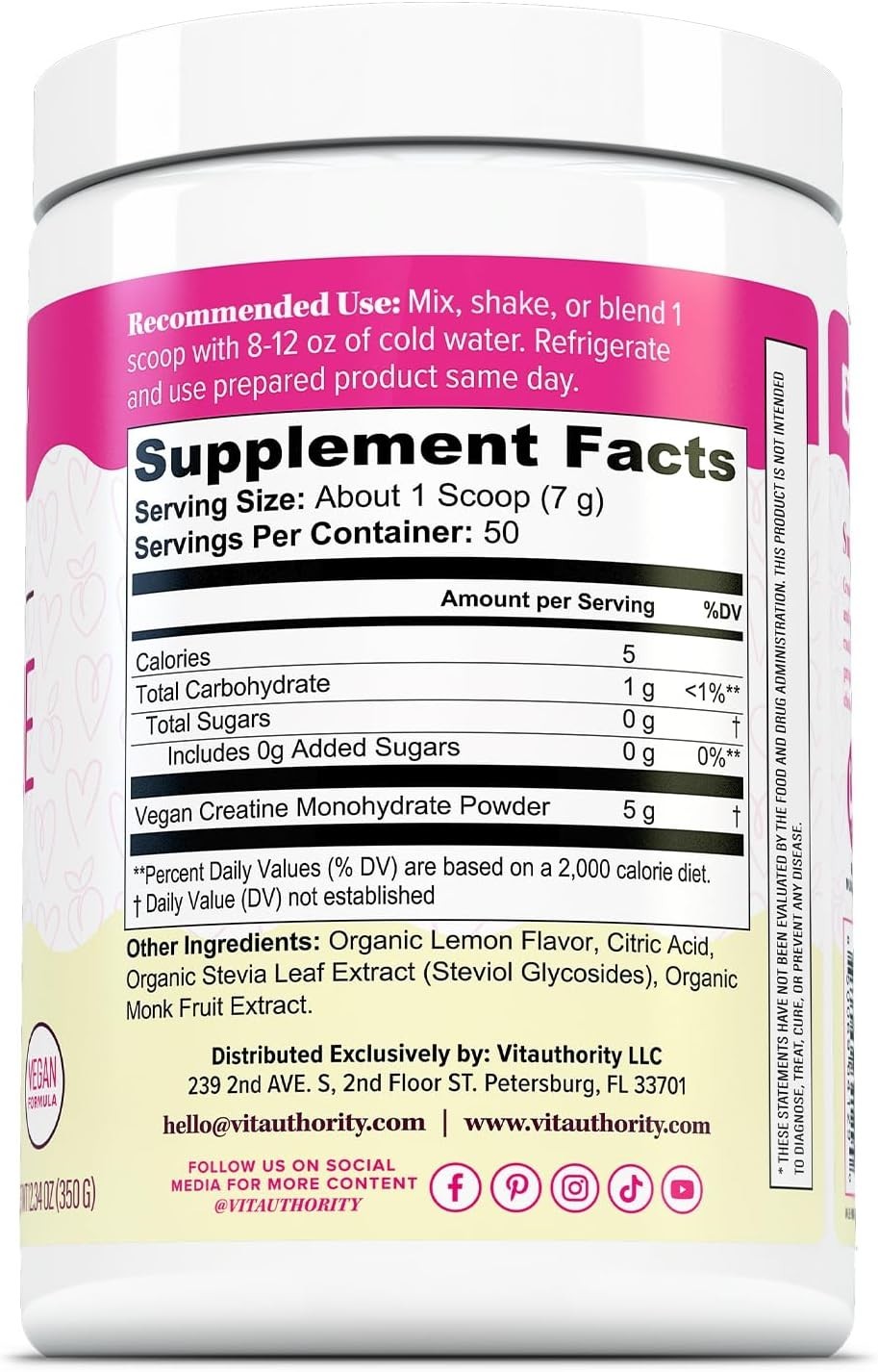 Micronized Creatine Monohydrate Supplement Muscle Growth Support Lemonade Flavor