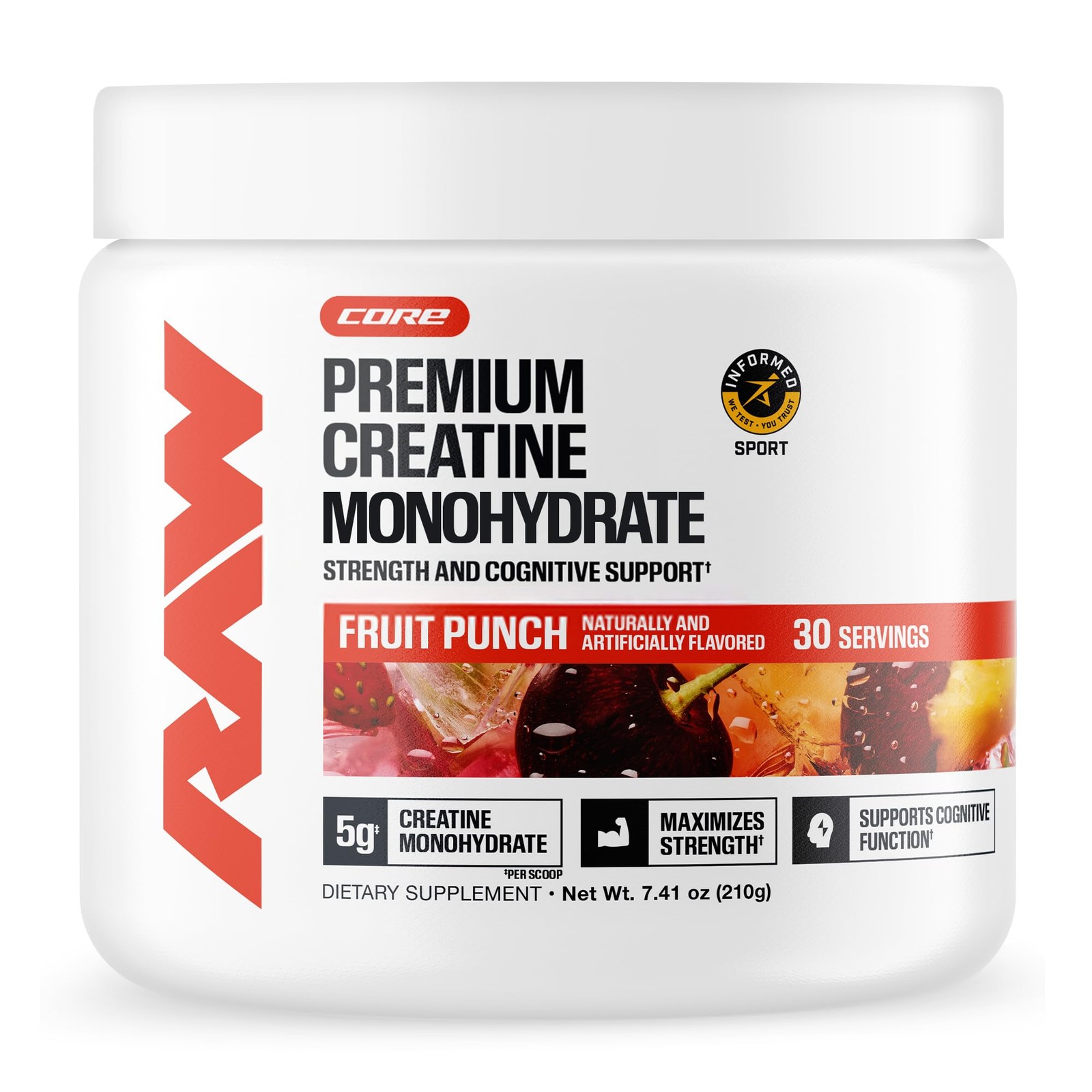 RAW Nutrition Creatine Monohydrate Powder, Fruit 12.35 Ounce (Pack of 1)