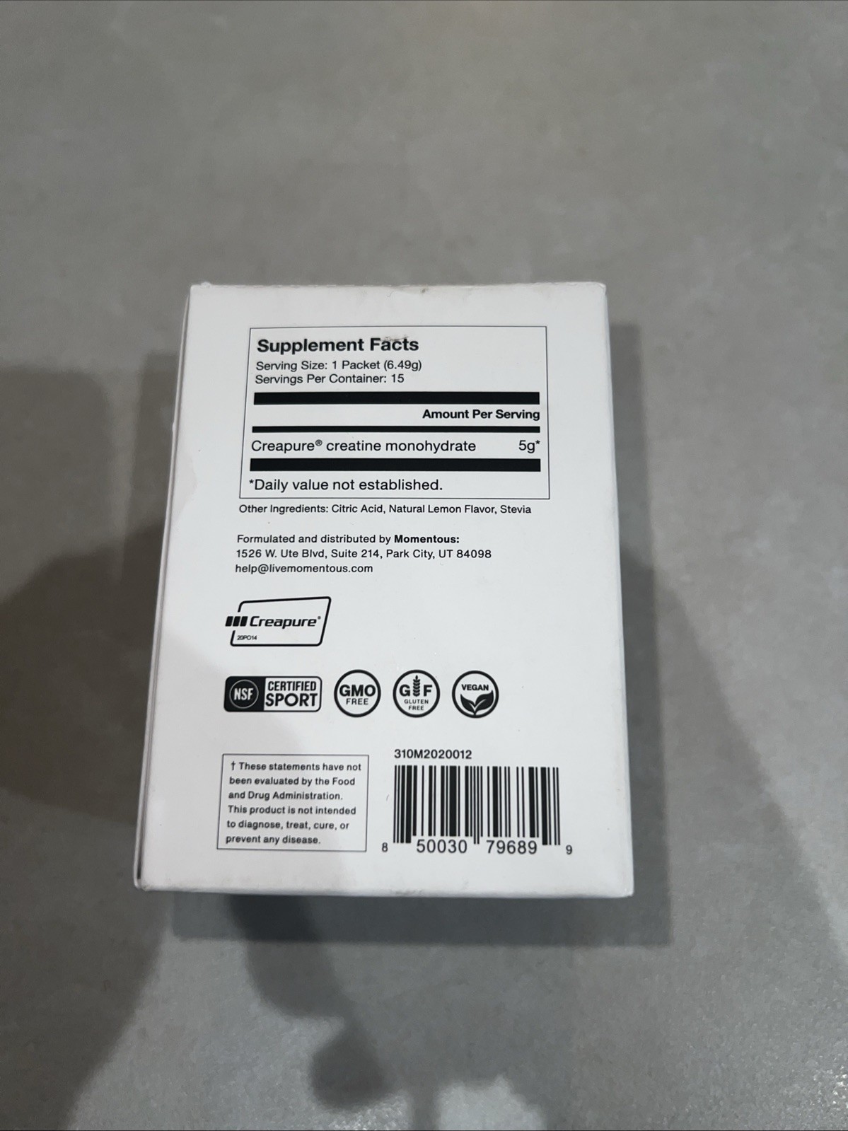 Brand New Factory Sealed Momentous Creatine 15 Packets, Cognitive Muscle Support
