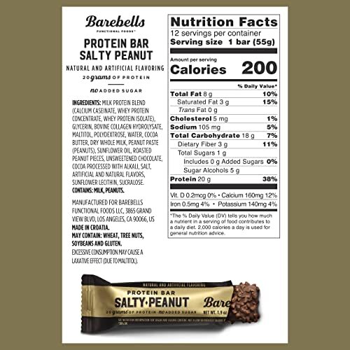 Barebells Protein Bars Salty Peanut – 12 Count, 1.9oz Bars – Protein Snacks w…
