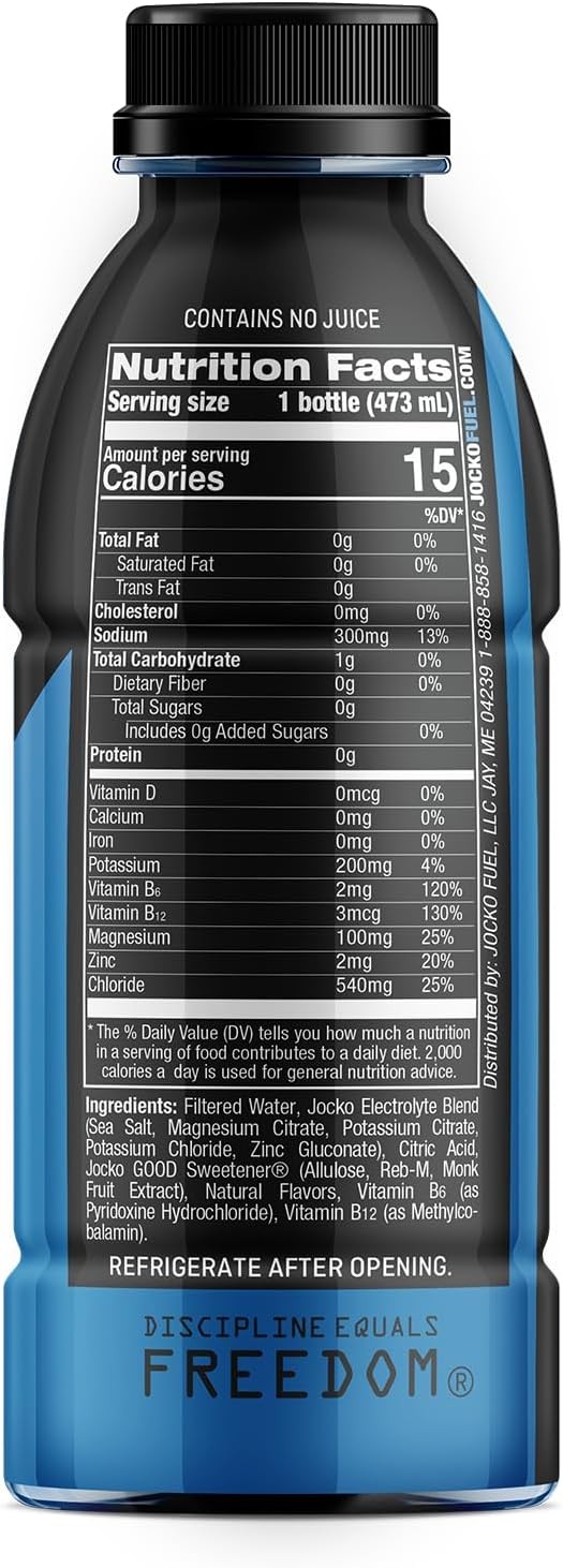 Jocko Fuel Hydrate Electrolyte Sports Drink 16oz (12 Pack) Blue Raspberry
