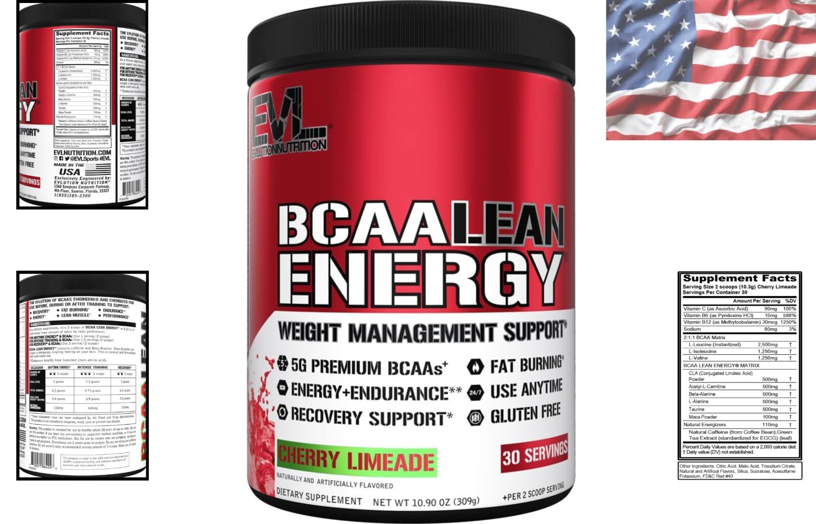 EVL BCAA Lean Energy – Clean Pre Workout Powder for Energy & Fat Burning, 10.9oz
