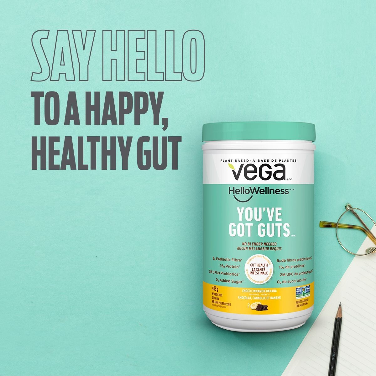 Vega Hello Wellness You’ve Got Guts Protein Powder 14 Serve 405 g, Exp:2027/01