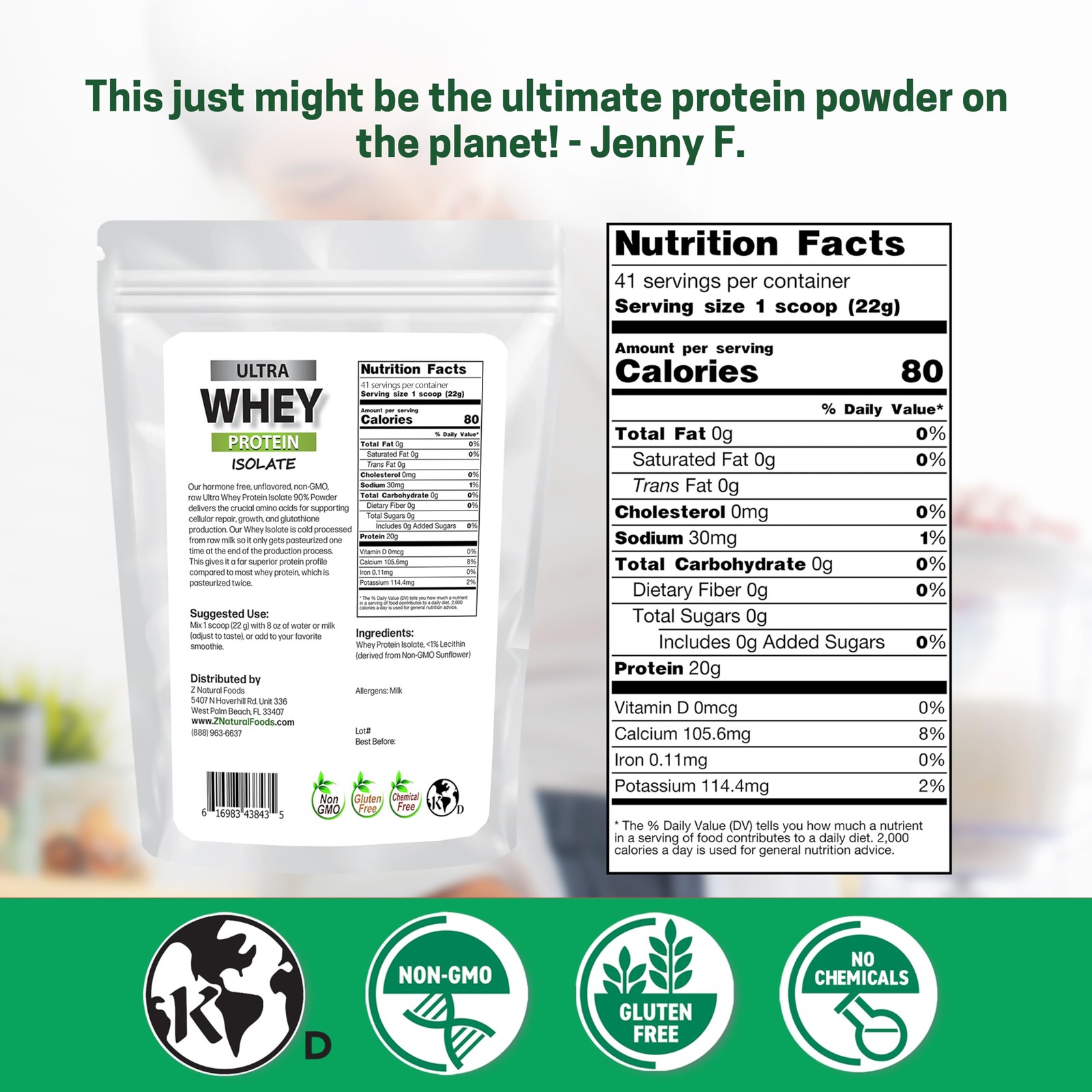 Z Natural Foods Ultra Whey Protein Isolate Powder – Pure, Unflavored, Unsweet…