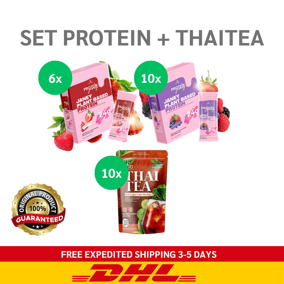 6x Strawberry + 10x Mixed Berry Janey Protein + 10x Fin Thai Tea