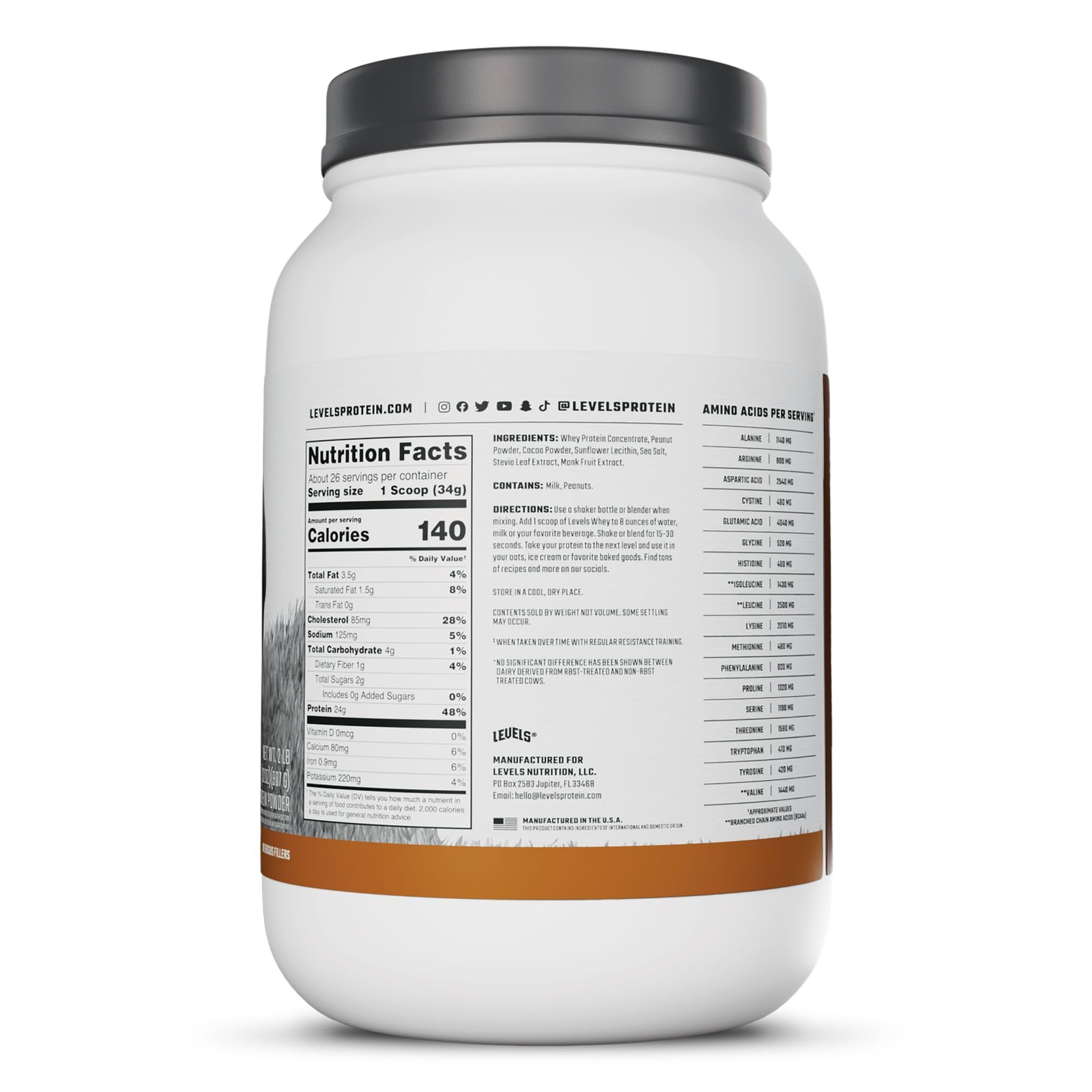Levels Grass Fed Whey Protein Powder, No Artificials, 24G of Protein, Chocola…