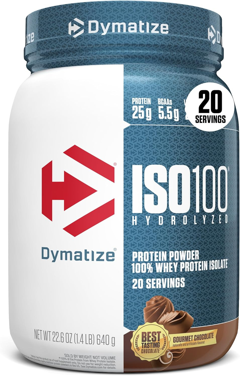 ISO100 Whey Protein Powder Isolate, Gourmet Chocolate, 25G of Protein, 20 Servin
