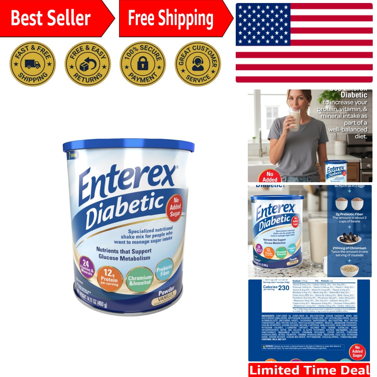 Vanilla Flavored Meal Replacement – Nutritional Powder, No Added Sugar, 400g