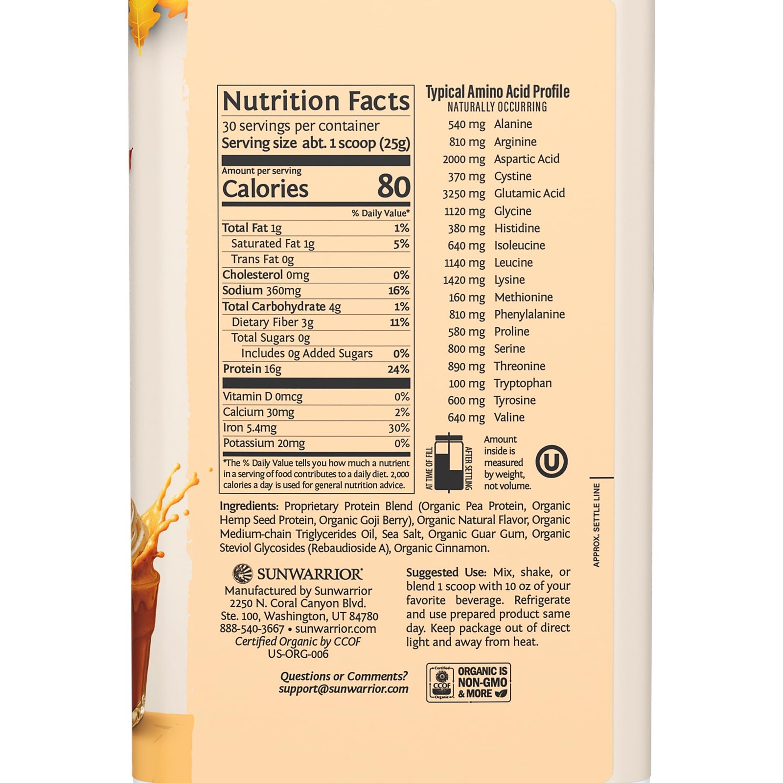 Vegan Protein Powder Plant-Based Organic Protein, Pumpkin Spice Flavored 30 Serv