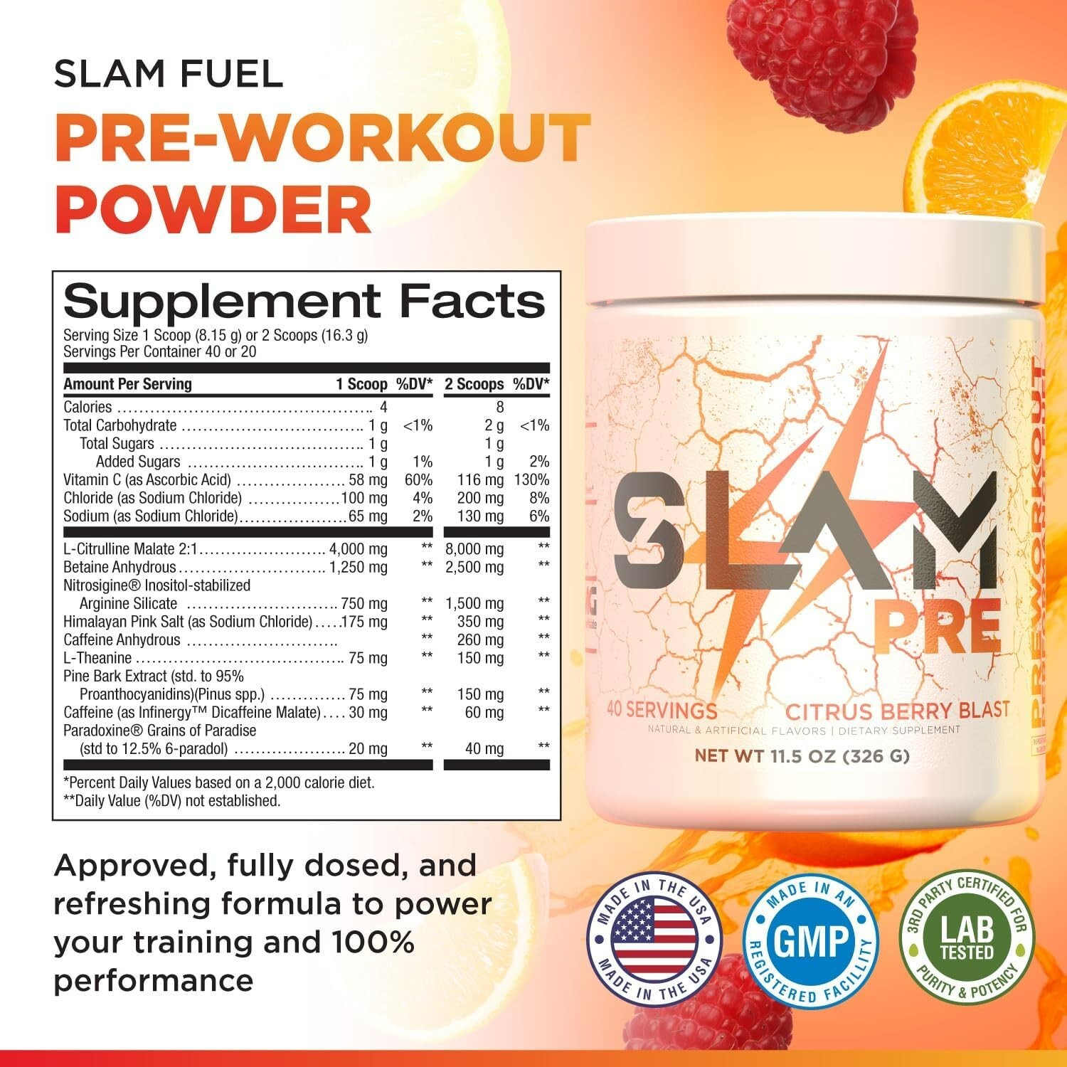 Slam Fuel Slam Pre Workout Powder Fully Dosed Increased Endurance/Energy