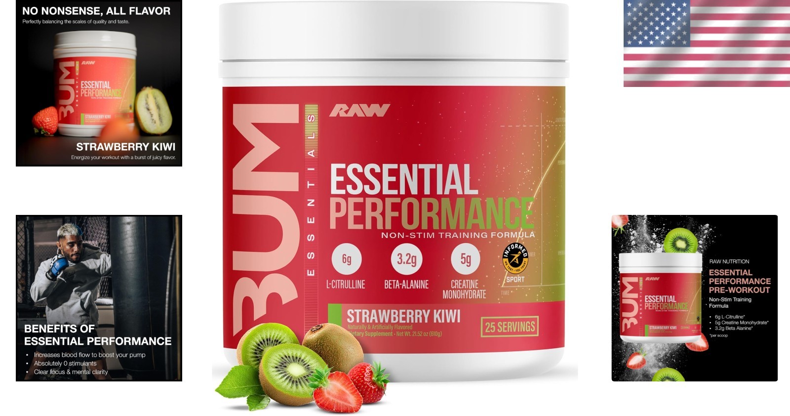 Strawberry Kiwi Essential Performance Powder – Non-Stim Pre-Workout for Strength