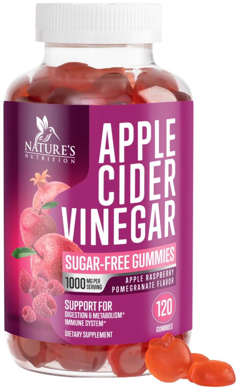 Apple Cider Vinegar Gummies 1000mg per Serving – Sugar 120 Count (Pack of 1)