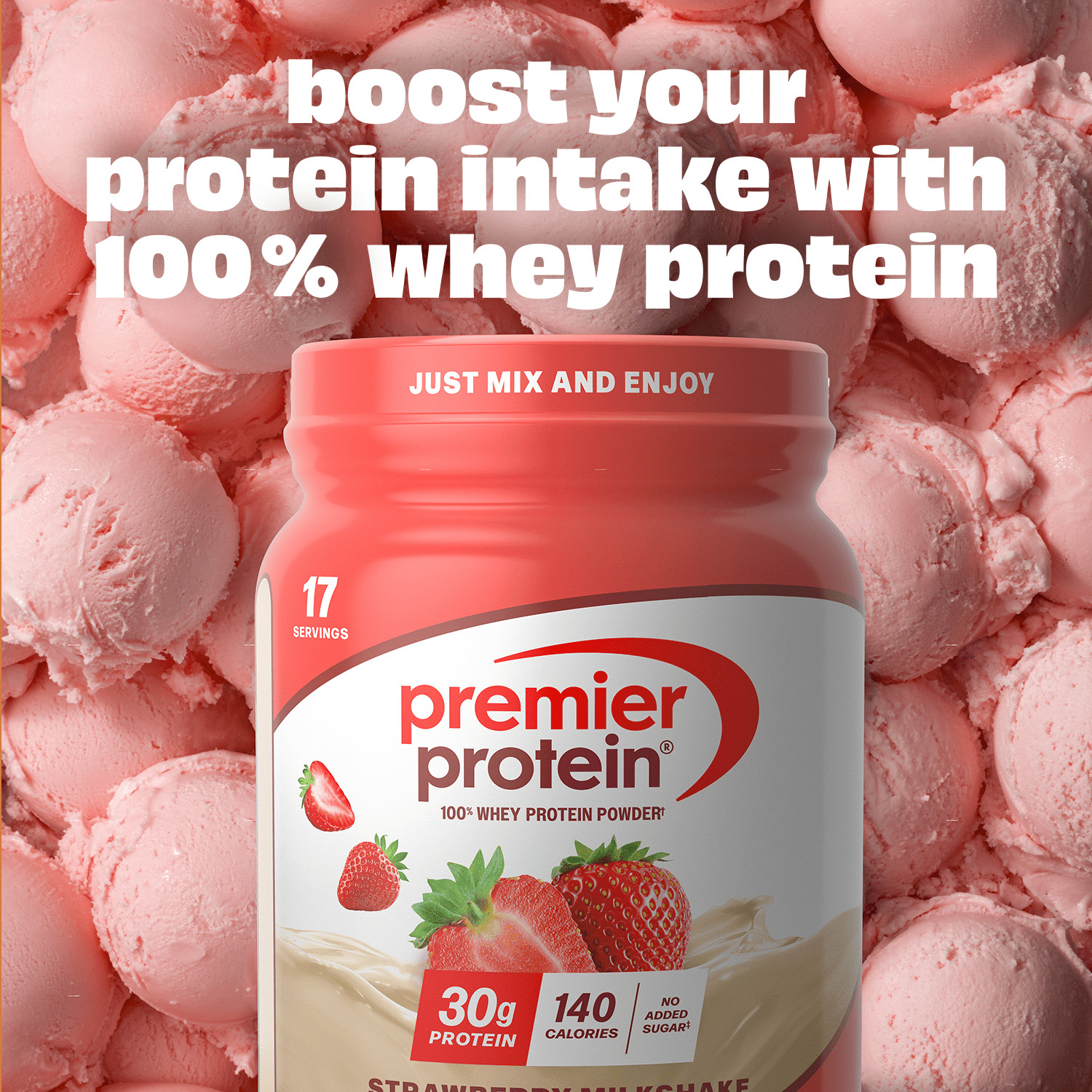 Premier Protein 100% Whey Powder Strawberry Milkshake 30g Protein 23.3 oz 1.7lb
