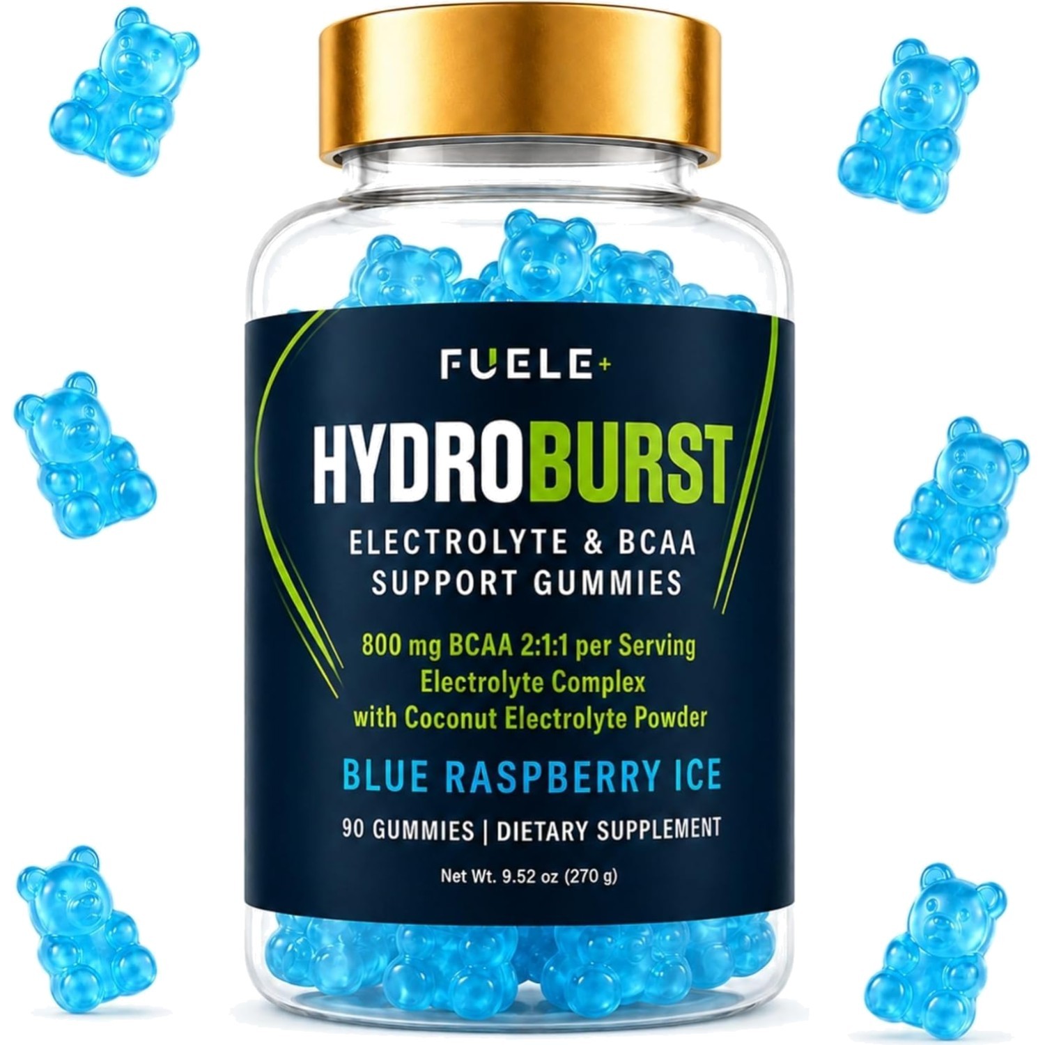 FUELE Electrolyte Gummies BCAA 2 1 1 Sugar Free Blue Raspberry 90 Ct