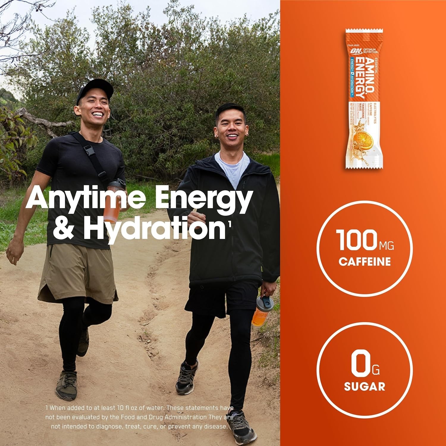 On-the-Go Amino Energy Powder with Electrolytes – 7 Stick Packs, Tangerine Wave