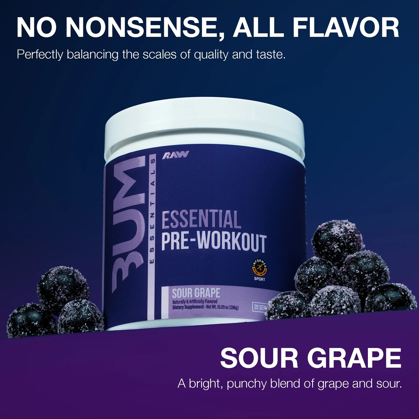 Essentials Pre Workout Powder, Sour Grape, 20 Servings