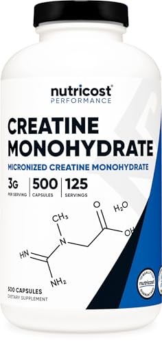 Nutricost Micronized Creatine Monohydrate 3,000mg, 500 Capsules, 125 Servings