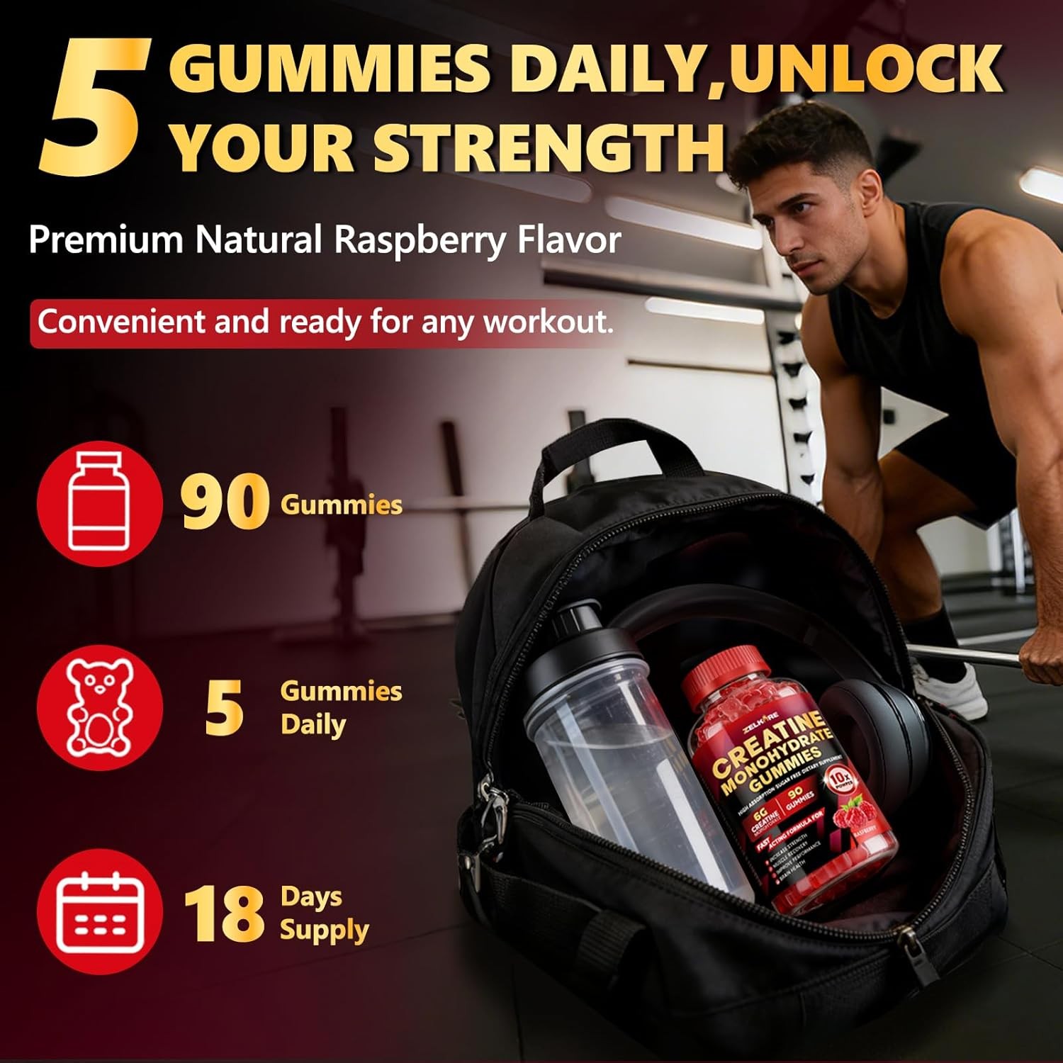 Creatine Monohydrate Gummies 6000mg for Men & Women, Sugar Free Creatine Gummy f
