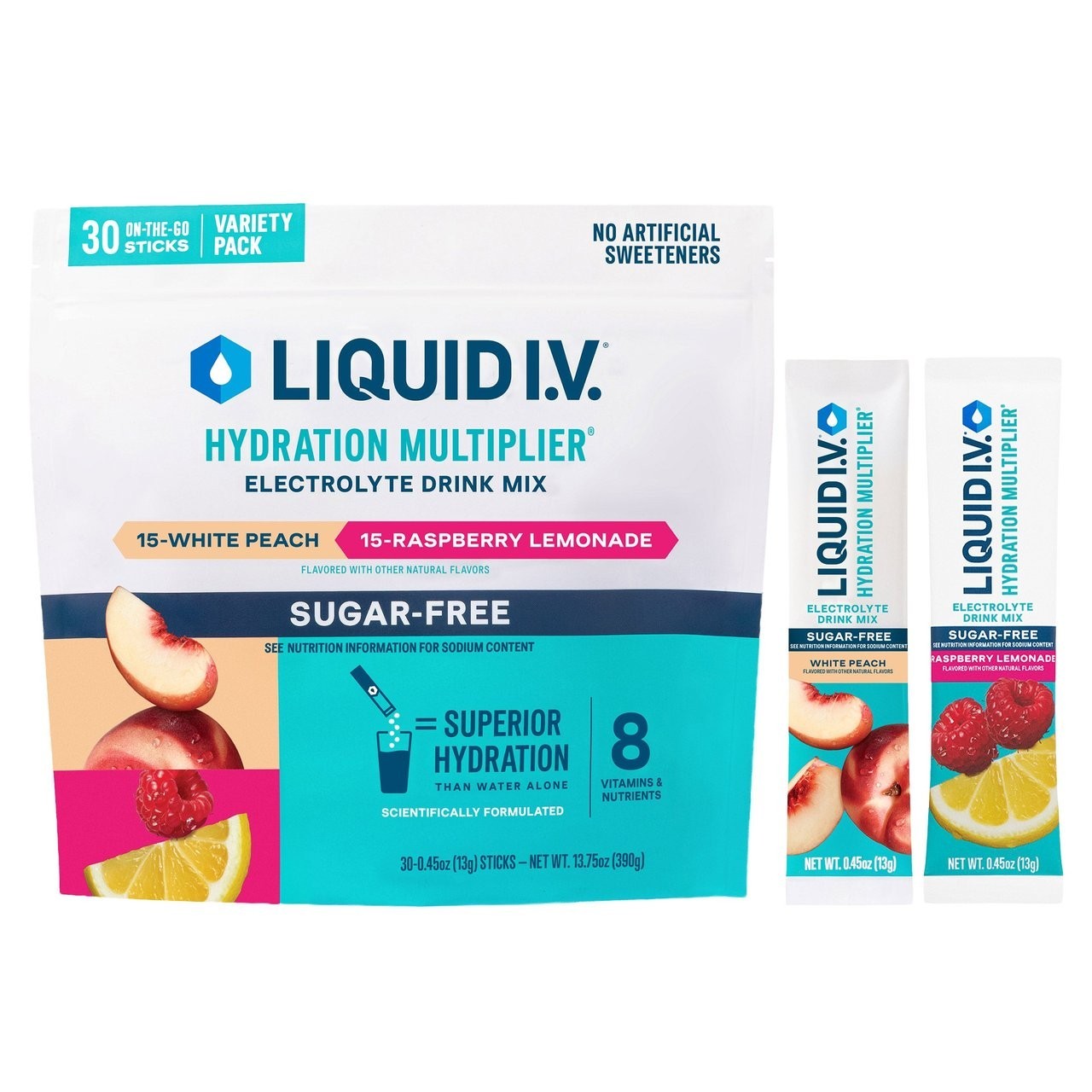 Liquid I.V. Hydration Multiplier Sugar-Free Powder, White Peach/Raspberry, 30