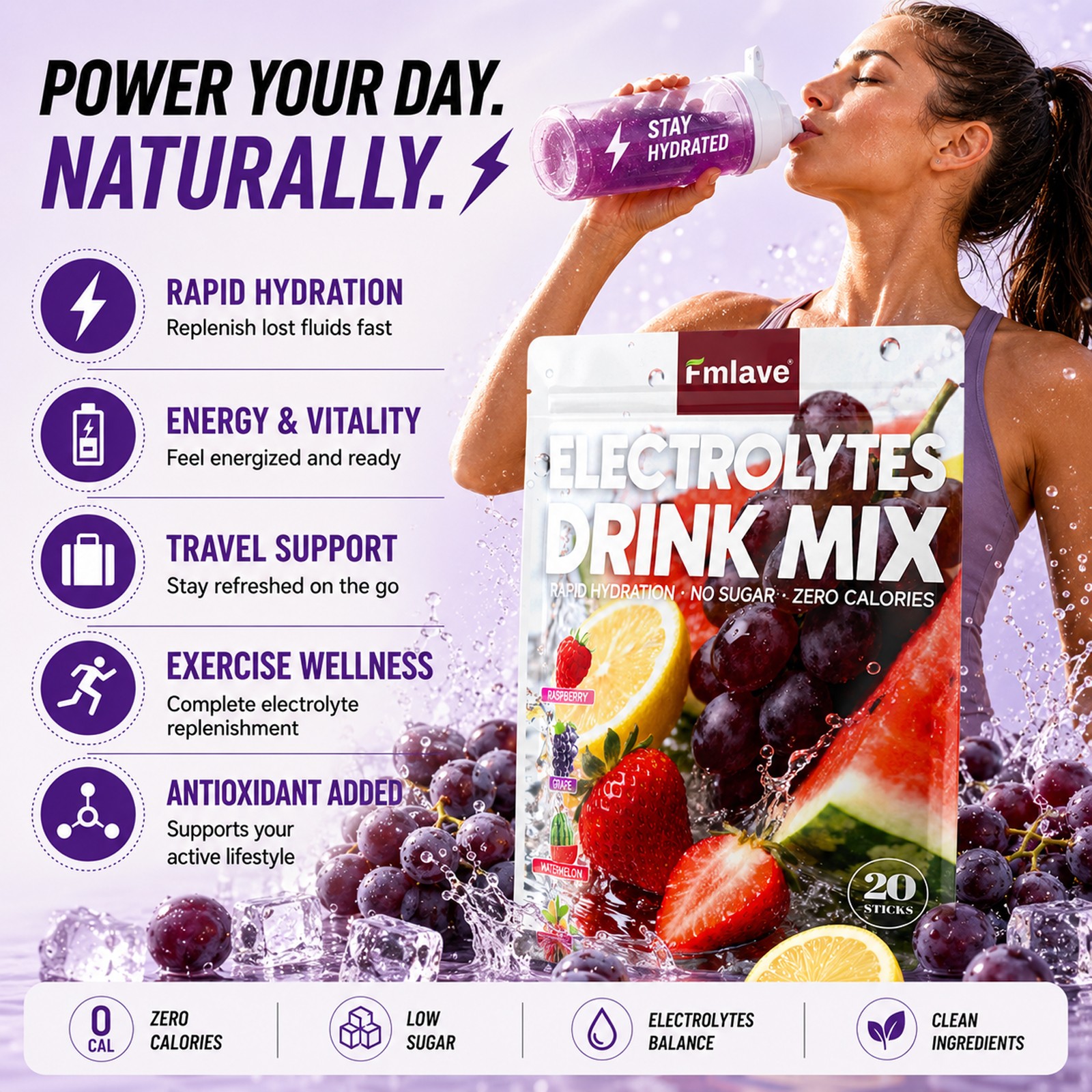 Hydration Mix Sport Drink Powder Sugar Free Essential Electrolyte 20 Sachets
