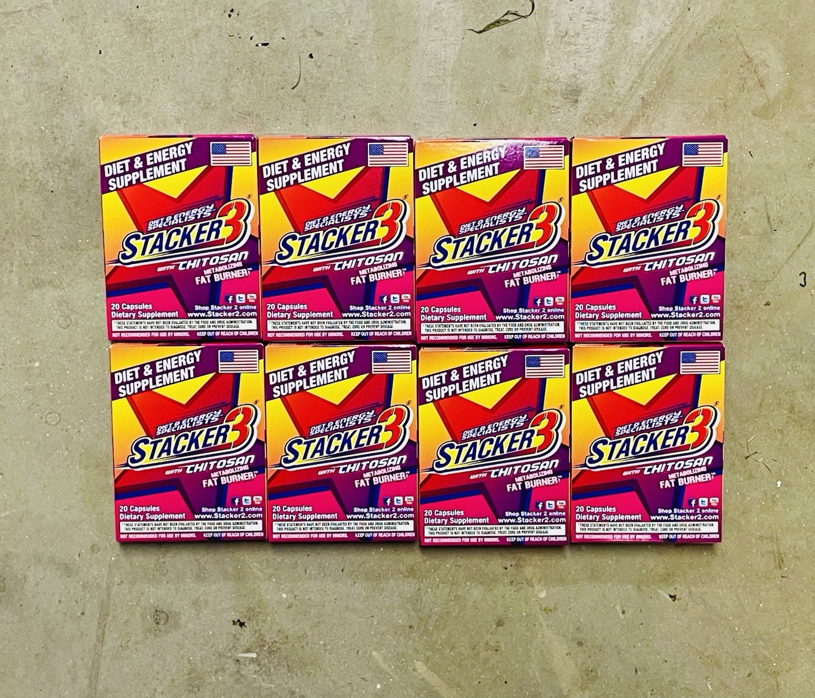 Stacker3 Diet & Energy Supplement Lot Of 8 Chitosan 20 Capsules Exp 02/2028