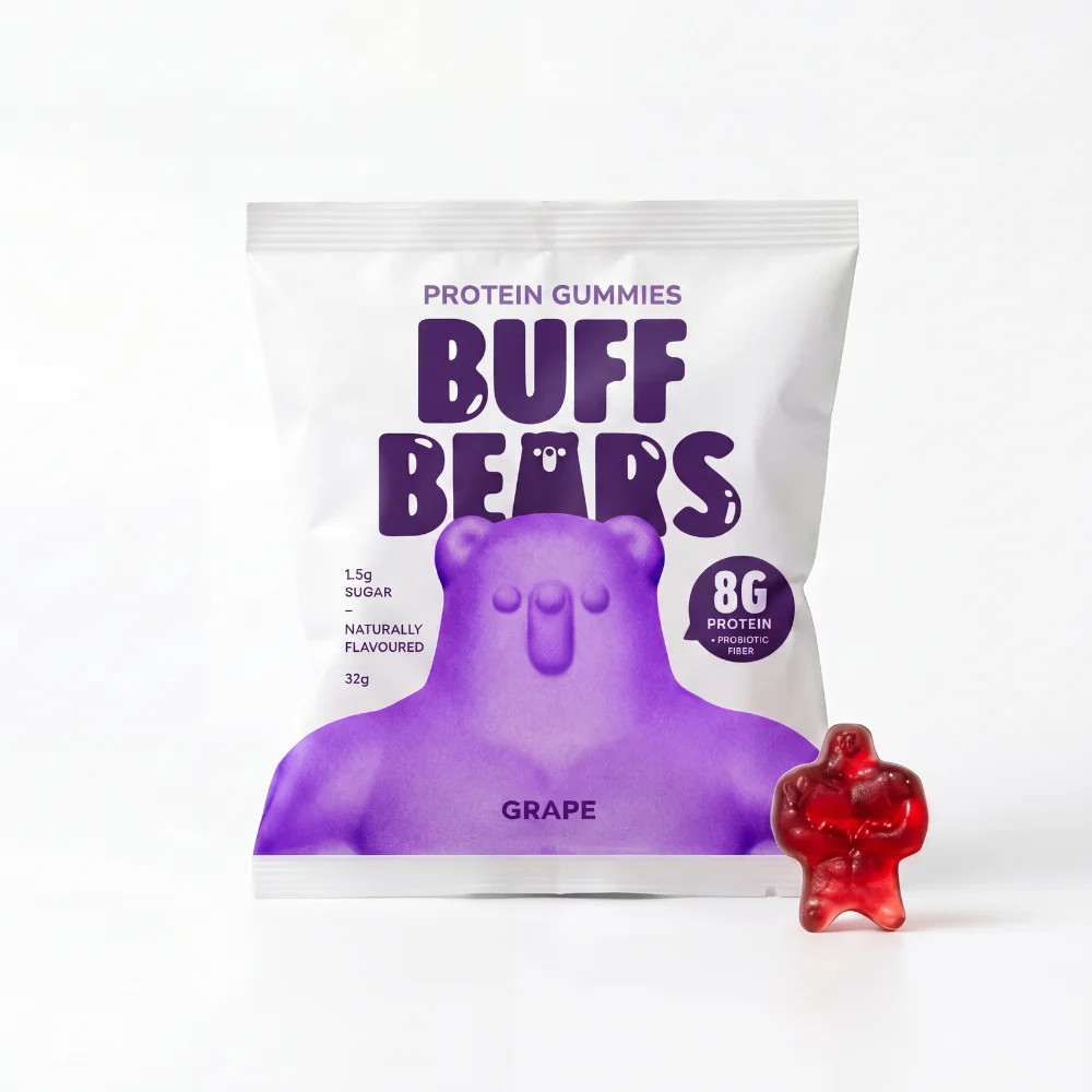 New Buff Bears Protein Gummies Grape 12 x 32g Packs