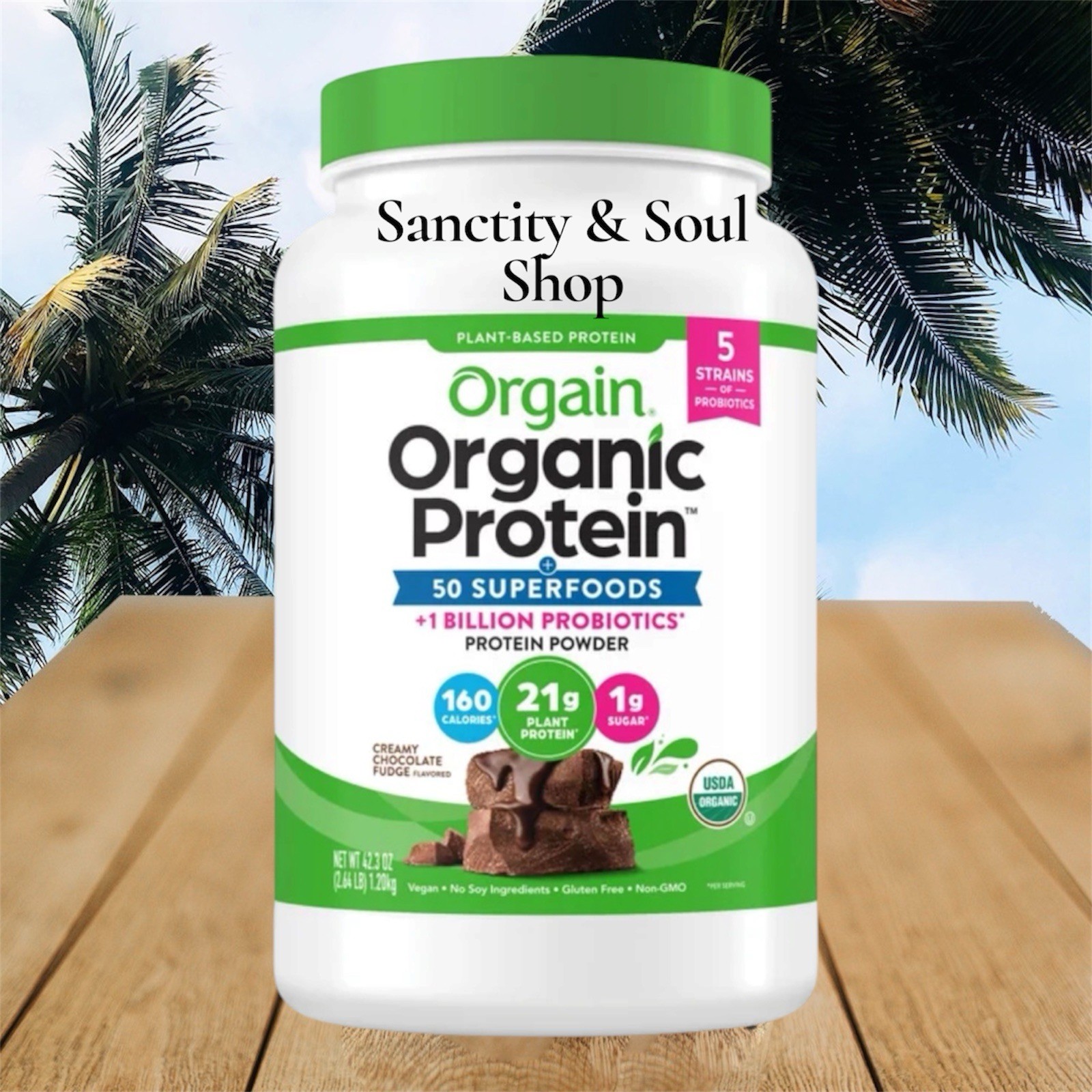 Orgain Organic Chocolate Plant Protein Powder Superfoods Probiotics 2.64lb Vegan