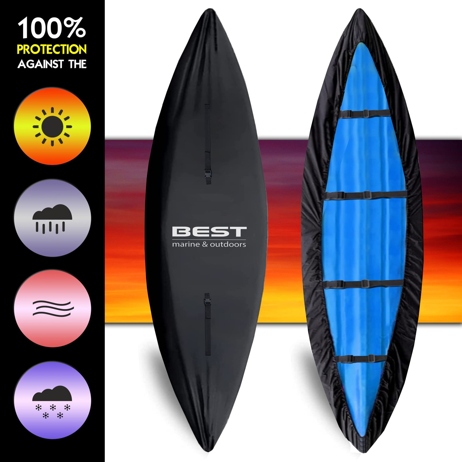Best Marine and Outdoors Kayak Cover, Extra Thick 600D, Indoor Outdoor Storage,