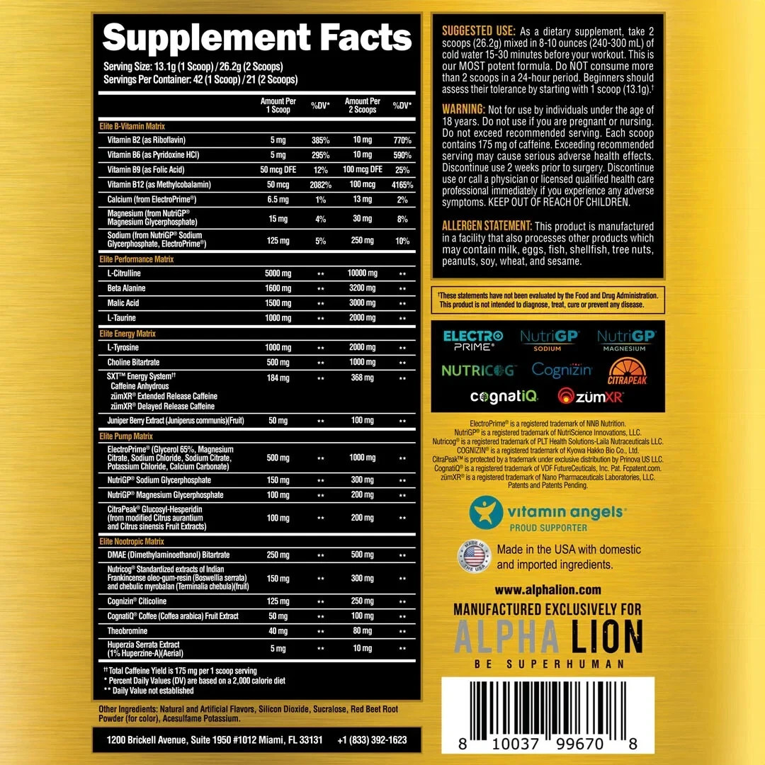 Alpha Lion Superhuman ELITE PRE WORKOUT HIGH STIM LASER FOCUS ROYAL RAZZ