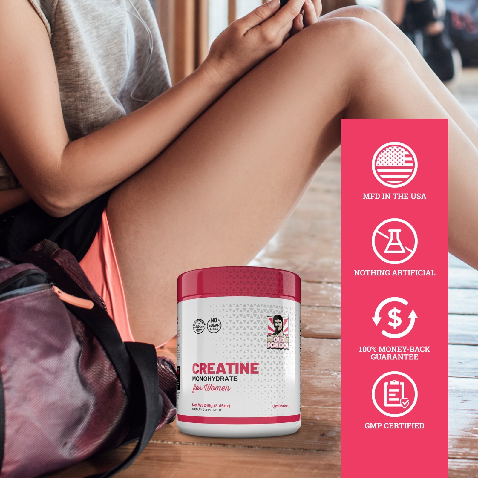 Old School Labs 5000mg Creatine Monohydrate Powder, Optimized Creatine for Women