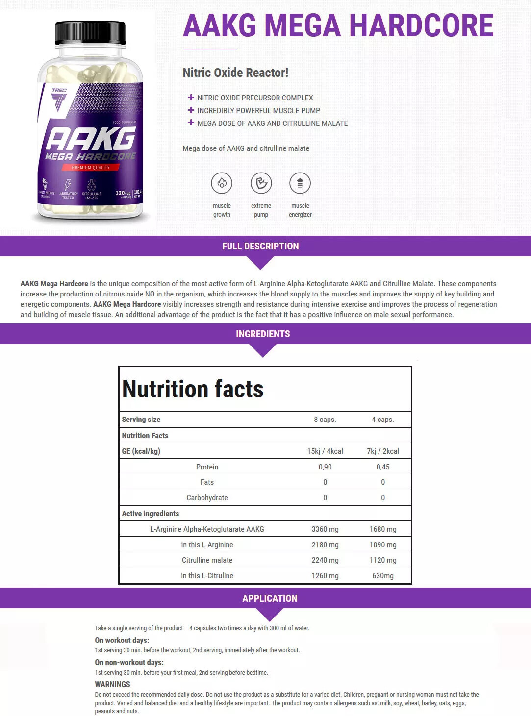 AAKG MEGA HARDCORE – Strong NO Nitric Oxide Booster Arginine & Citruline Malate