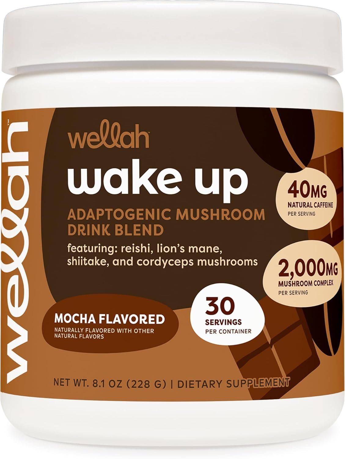 Wake up Adaptogenic Mushroom Drink Blend Mocha Flavored (30 Servings) – 40Mg Nat
