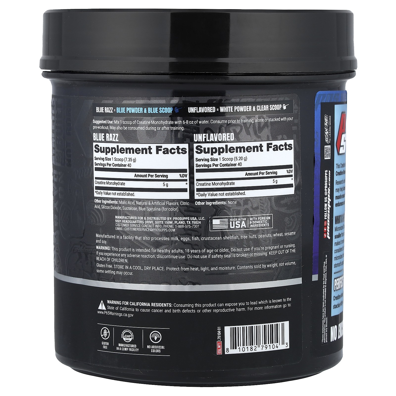 Creatine Monohydrate, Blue Razz & Unflavored, 1 lb 1.7 oz (502 g)