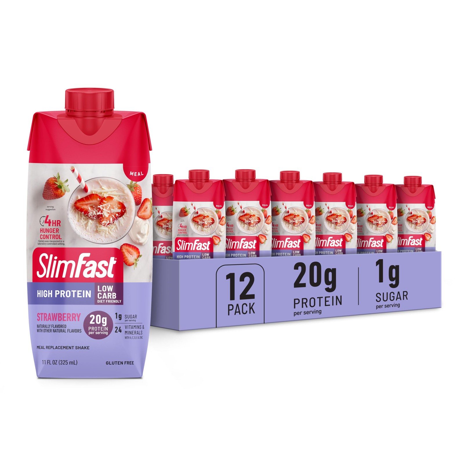 SlimFast Protein Shake, Strawberry- 20g 11 Fl Oz (Pack of 12), Strawberry