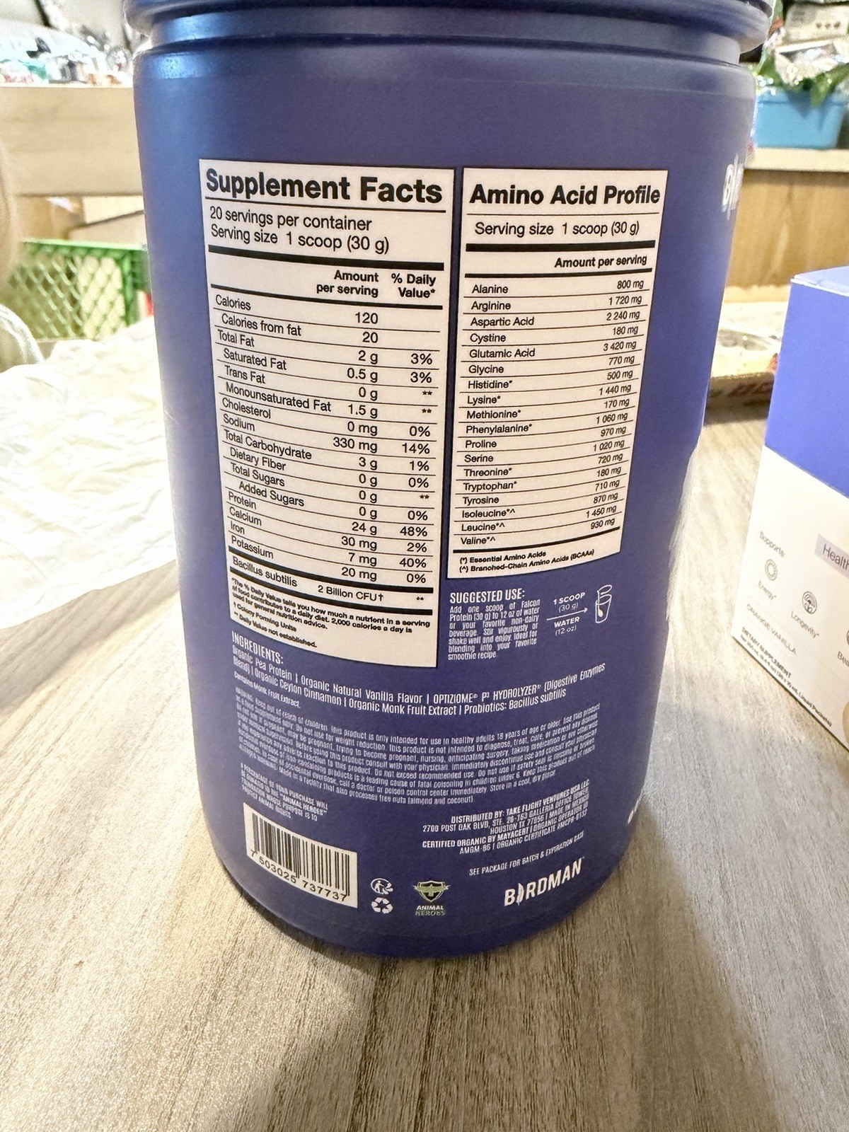 Birdman Falcon Organic Plant Protein Powder, Vanilla, 20 Servings 1.32 lb