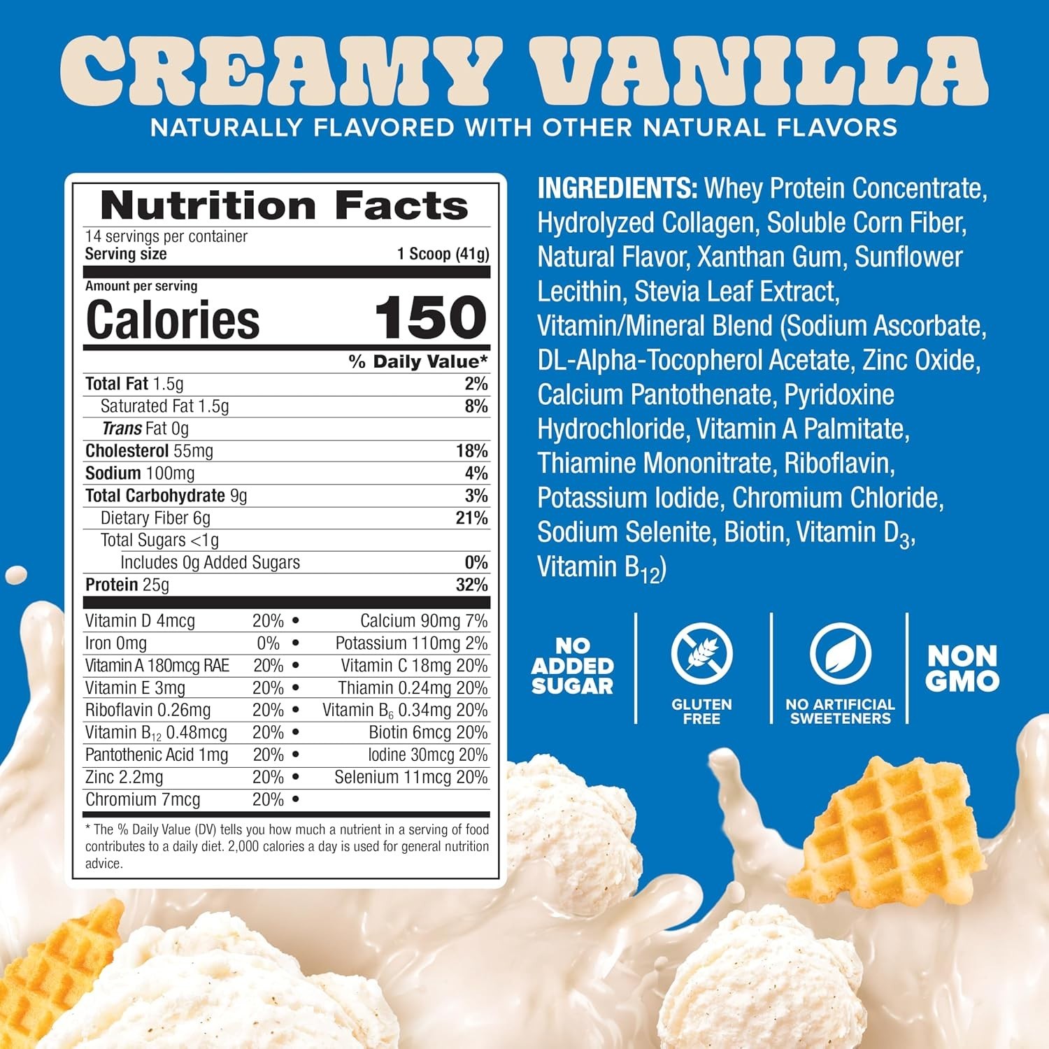 Pure Protein All-In-One Powder Vanilla Whey Collagen High Fiber Vitamins 1.25lb