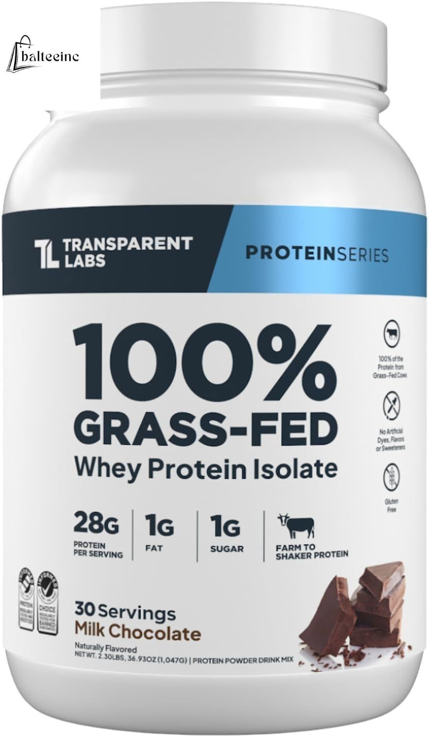 Transparent Labs Grass-Fed Whey Isolate, Oatmeal Choco Chip, 28g Protein