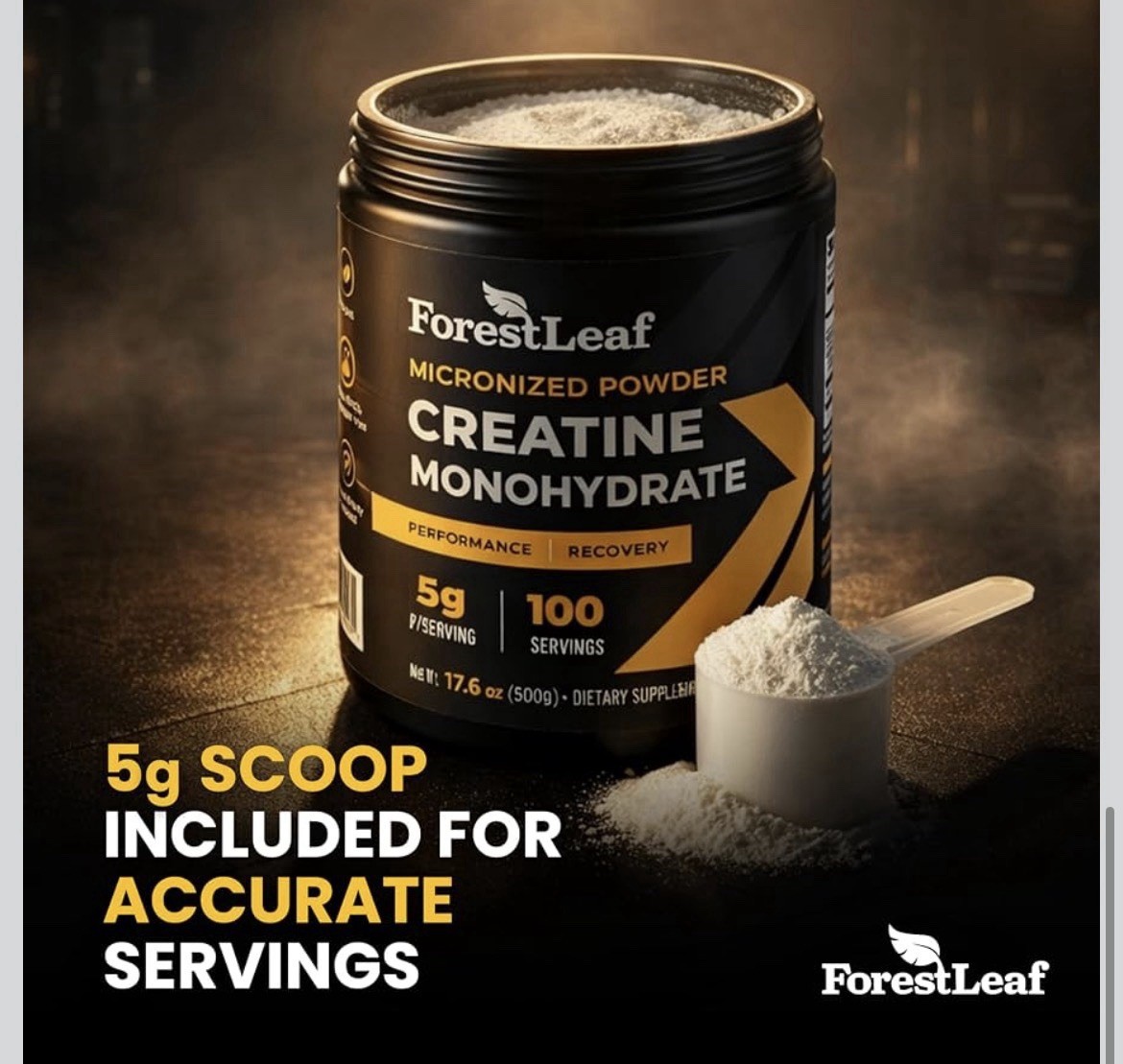 ForestLeaf Micronized Creatine Monohydrate Powder Muscle Growth Strength 100s
