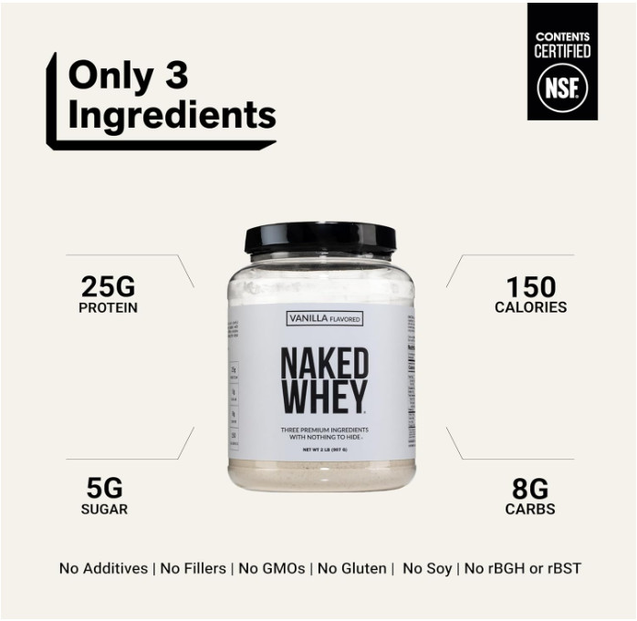 NAKED Whey Vanilla Protein Powder, Grass-Fed, 24 Servings, NSF Certified