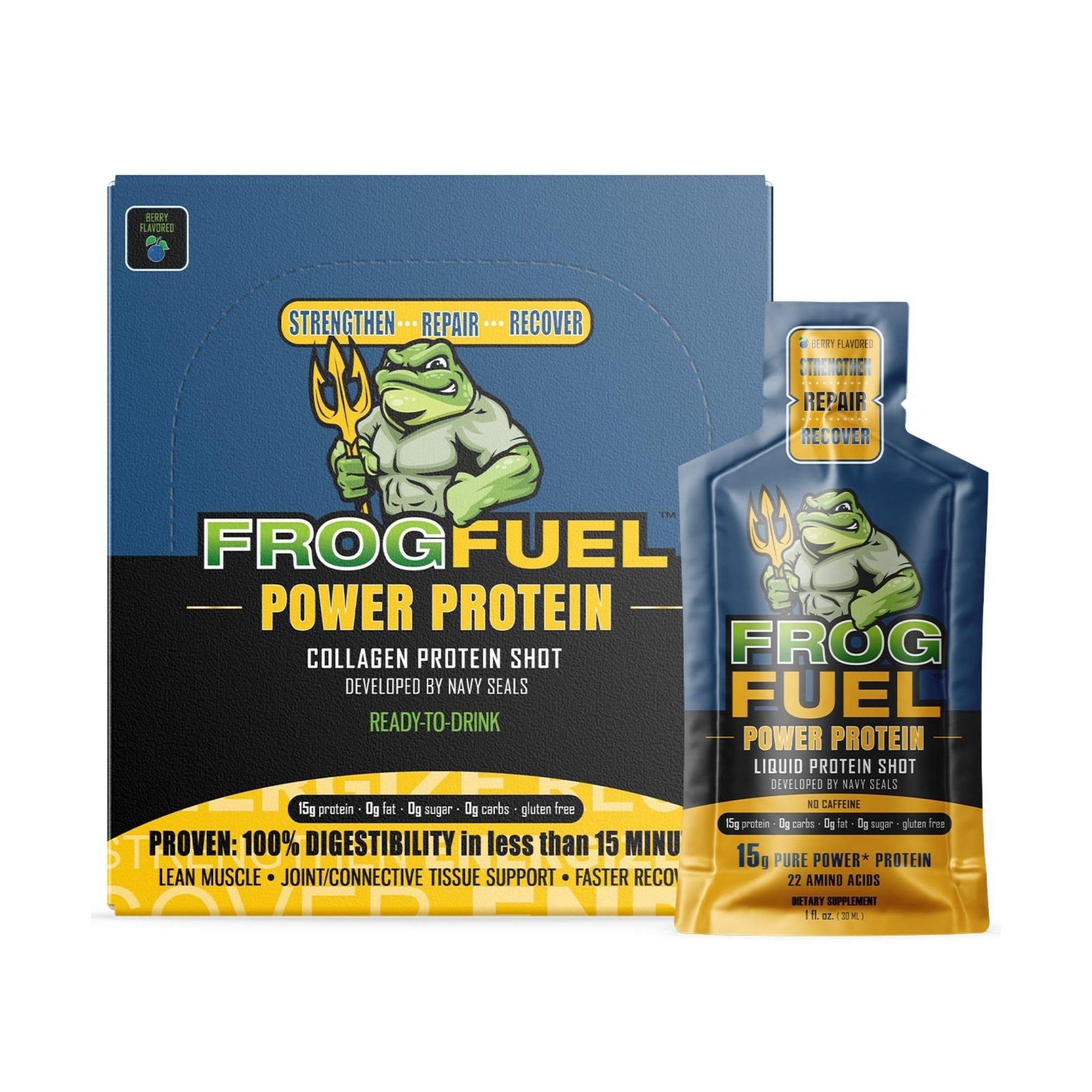 Frog Fuel Power Regular Clear Protein Shot, 15g Protein Nano-Hydrolyzed Grass…