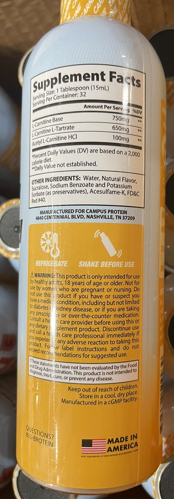 L-CARNITINE Fat Loss-Metabolism Activator – Peach Mango Shot 32 Servings 16oz